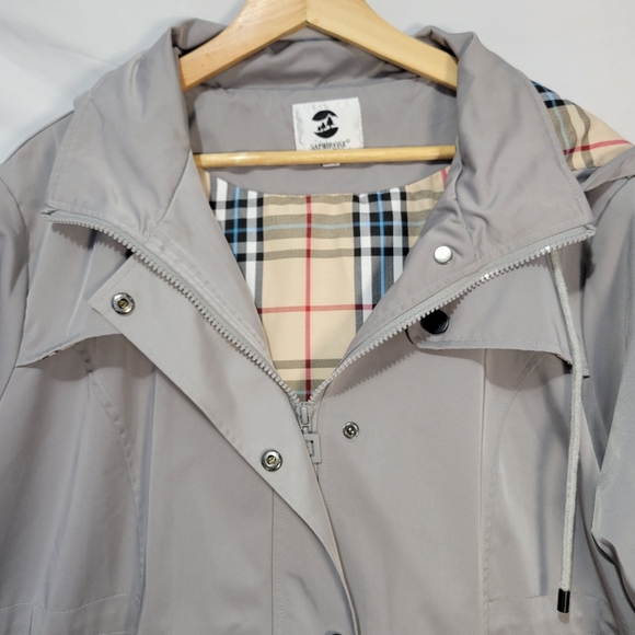 Saphirose Windbreaker Anorak Gray Long Hooded Rain Lightweight Spring Jacket - Picture 3 of 11